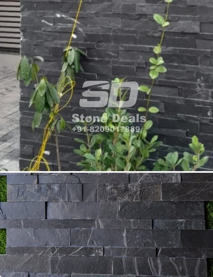 black stone cladding panels wall