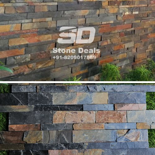 gray green slate stone wall panel