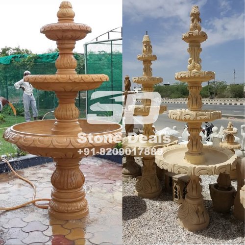 wooden stone garden fountain